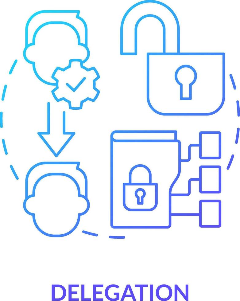 Delegation blue gradient concept icon. Identity management capability abstract idea thin line illustration. System modifications. Authentication. Isolated outline drawing vector
