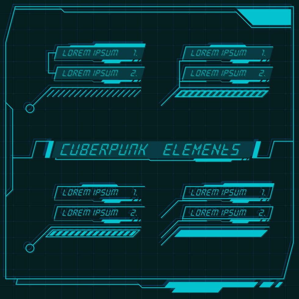 Scifi futuristic control panel collection of HUD elements GUI VR UI design Cyberpunk retro style. vector