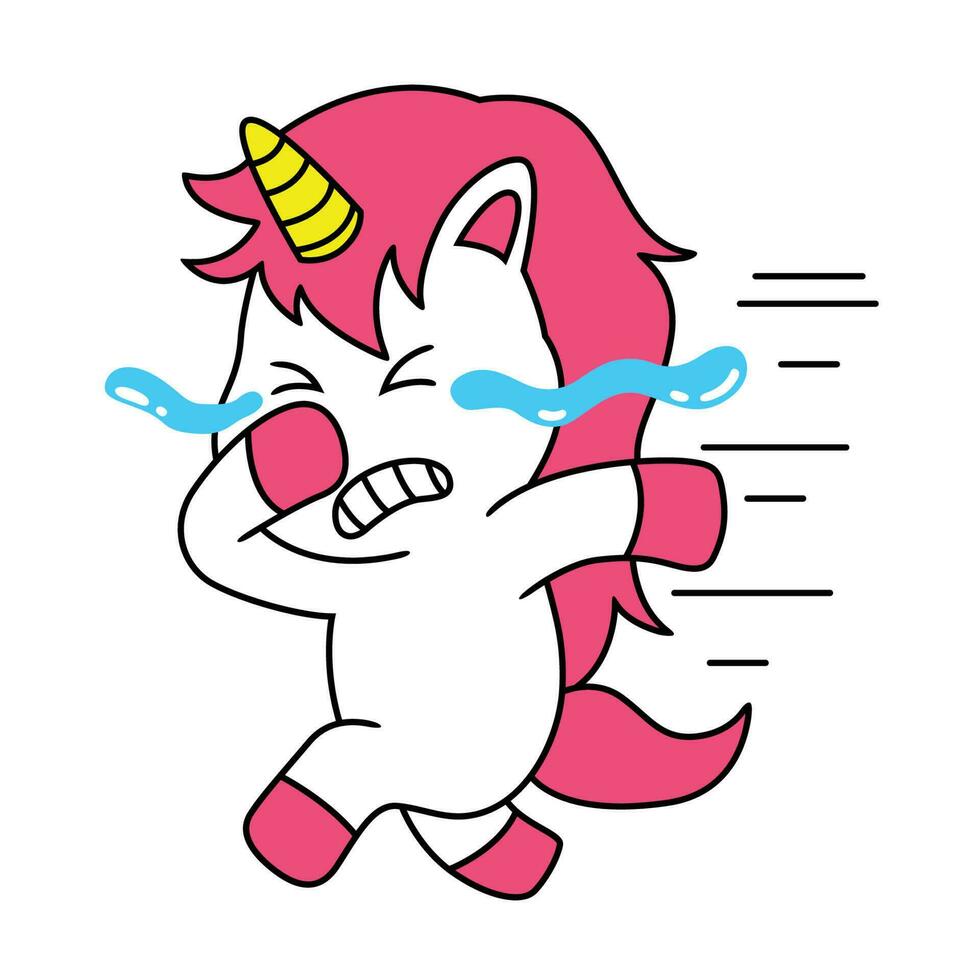 Expression of a Weeping Unicorn. Animal Vector Cartoon Isolated on White Background