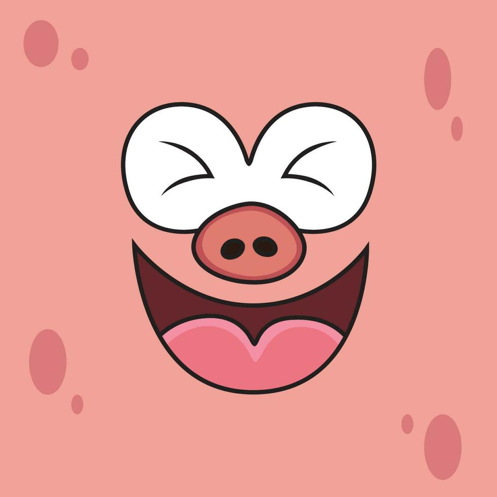 Laugh Pig Expression Cartoon. Animal Vector Icon Illustration, Isolated on Pink Background