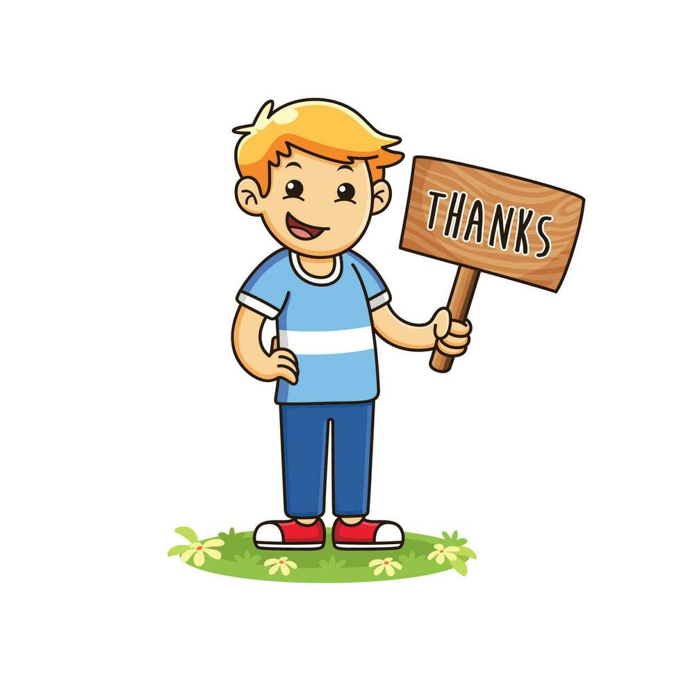 Boy saying thanks with big smile in white background vector