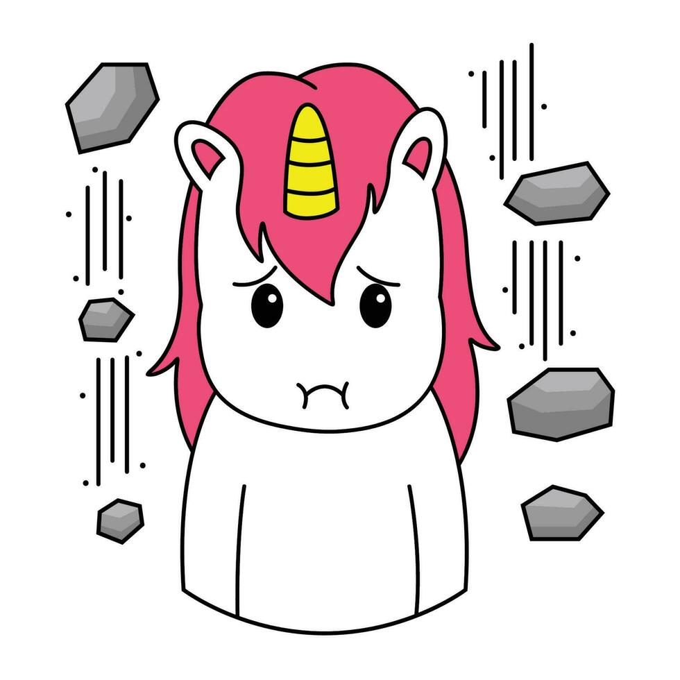unicornio expresión estaba decepcionado. animal vector dibujos animados aislado en blanco antecedentes