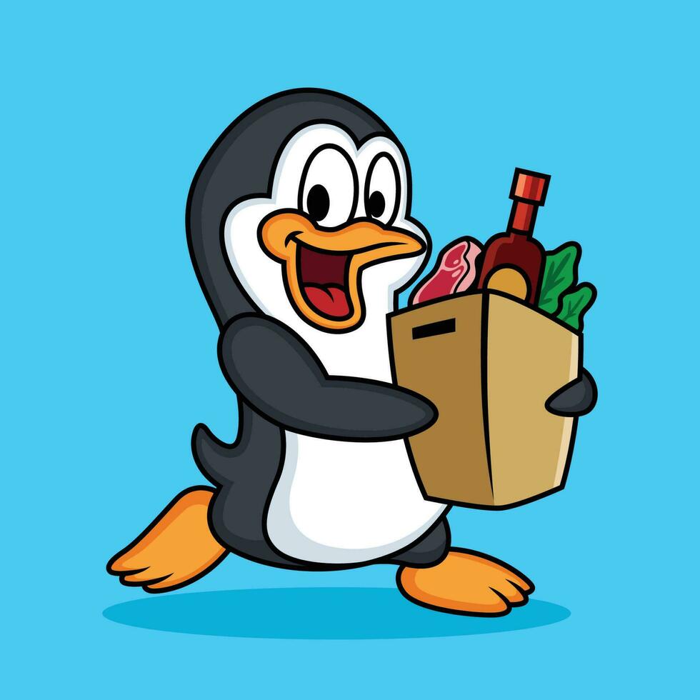 cute penguin cartoon are shopping vector