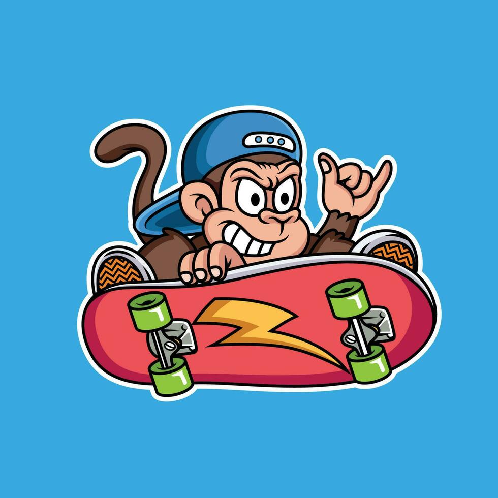 monkey playing skateboard cartoon vector