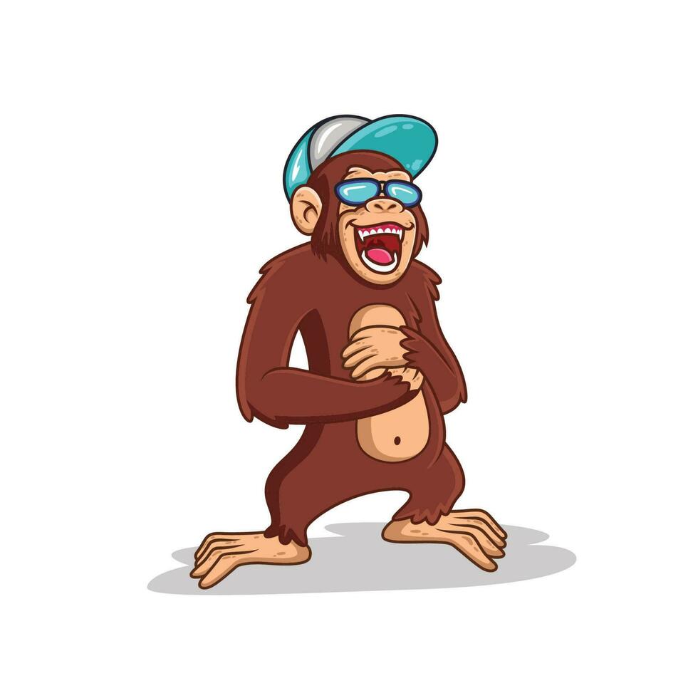 chimpance dibujos animados son riendo en un frio estilo vector