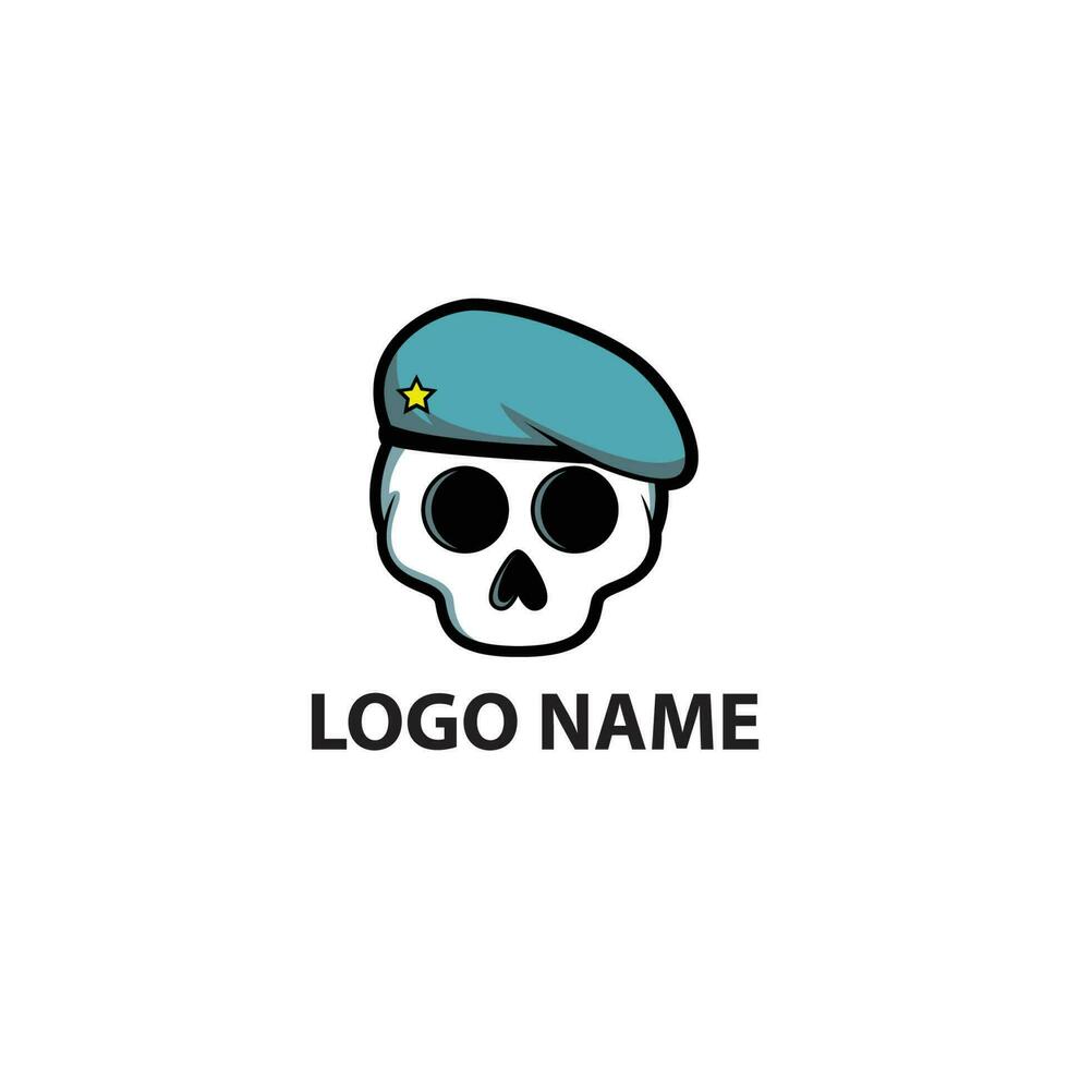 Skull Army Head Logo Design. Vector Icon Illustration, Isolated on White Background