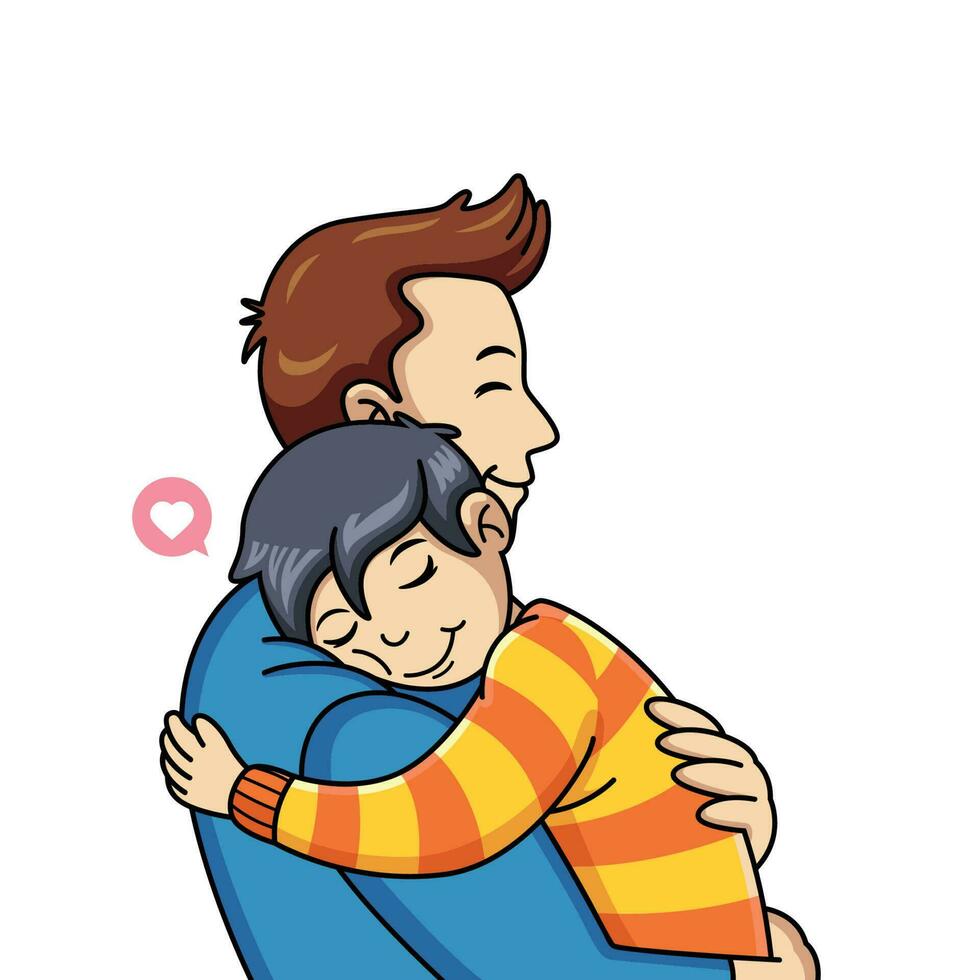 Child cartoon hugs his father with love vector