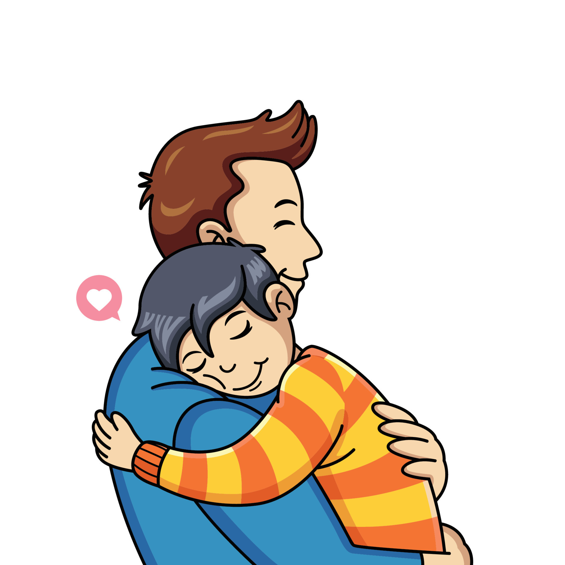 father and son hugging cartoon