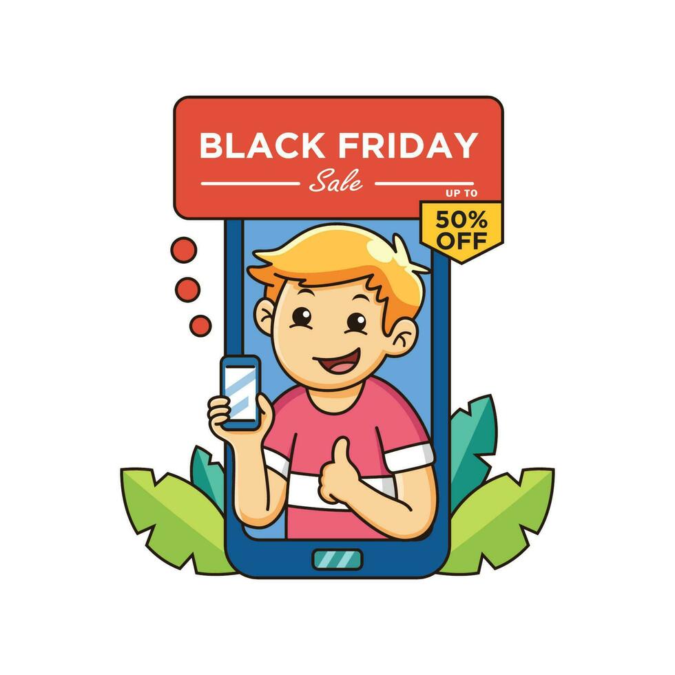 boy shopping online events cartoon in white background vector