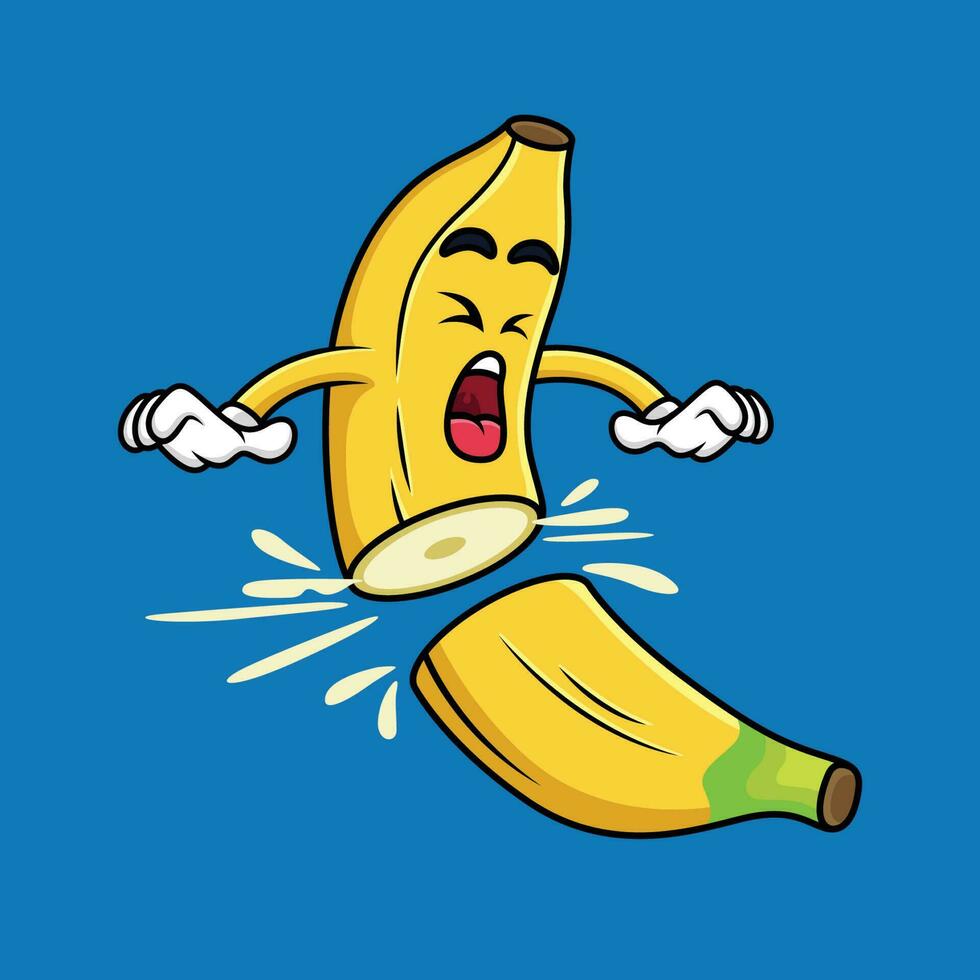 Cartoon banana sliced in pieces in blue background vector