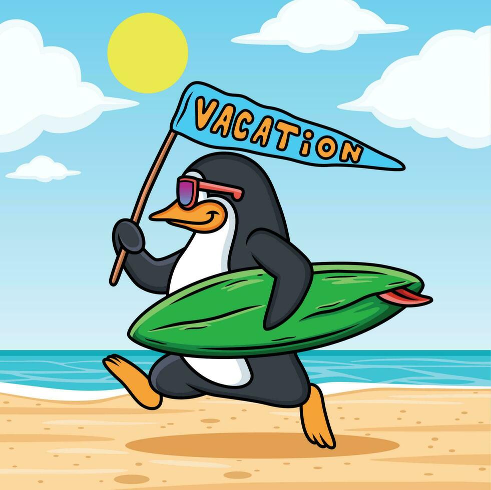 pingüinos Vamos en vacaciones en el playa vector