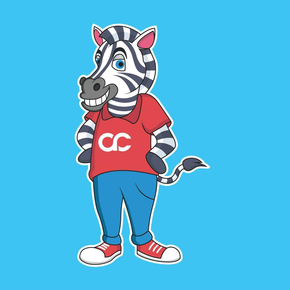 Zebra Cartoon with Sweet Smile. Animal Vector Icon Illustration, Isolated on Blue Background