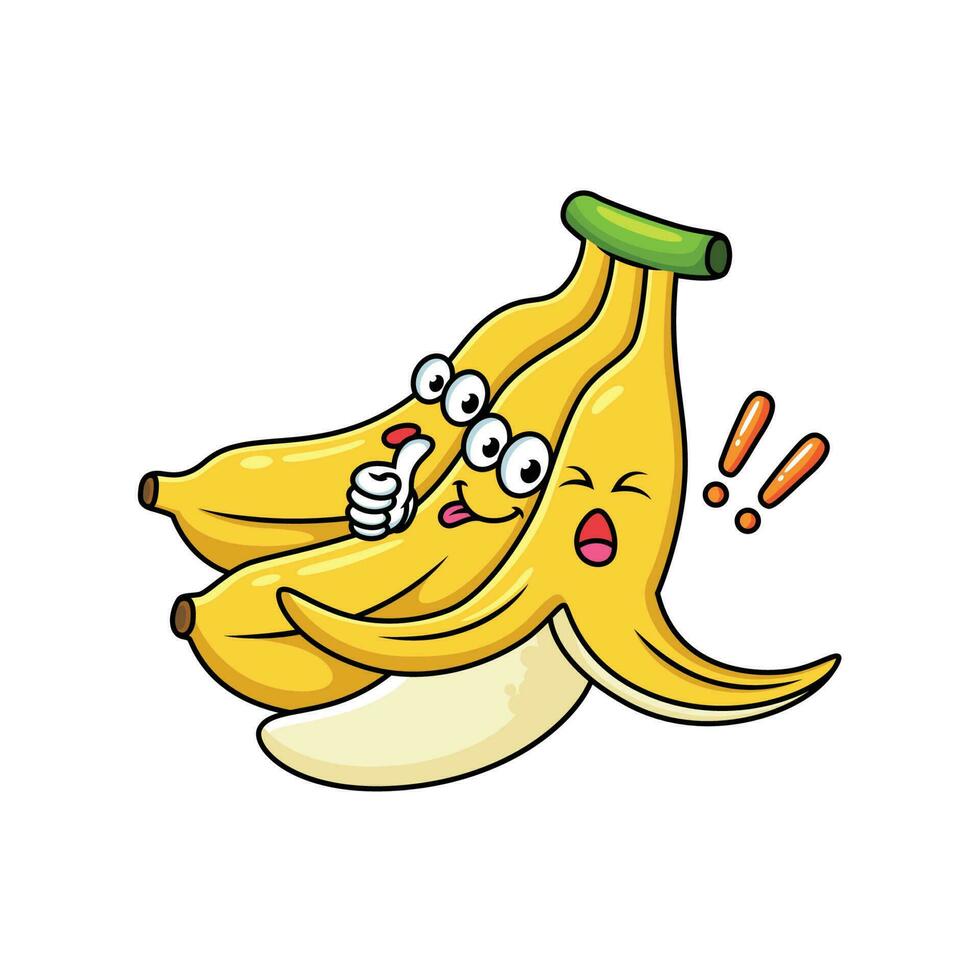 Three banana cartoon with cute pose and funny expression in white background vector