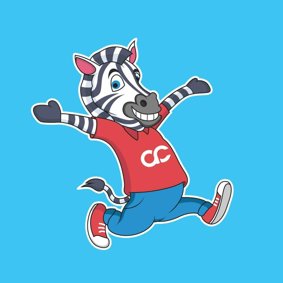 Zebra Cartoon with Cute Pose . Animal Vector Icon Illustration, Isolated on Blue Background