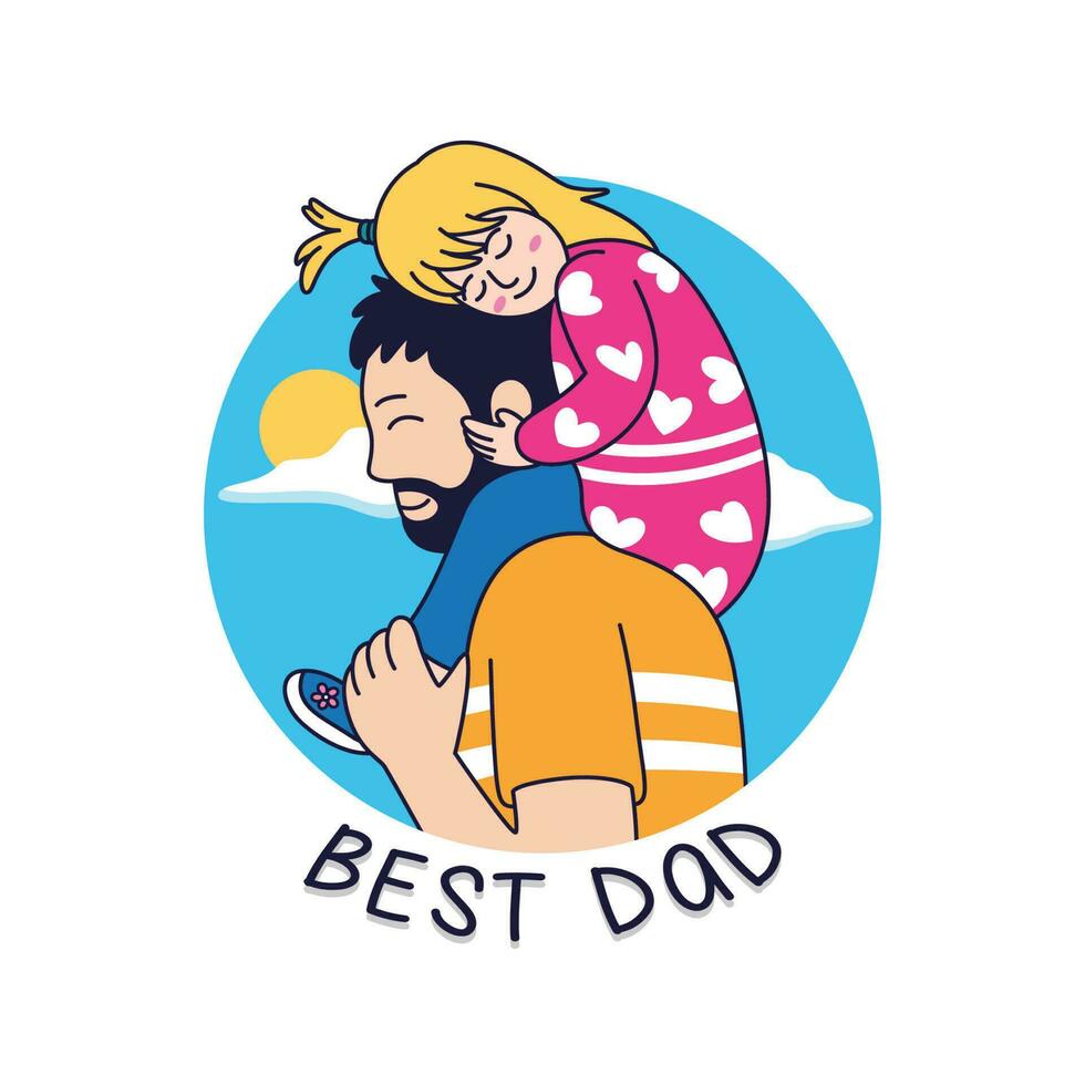 cartoon father and son with a beautiful blue sky background vector