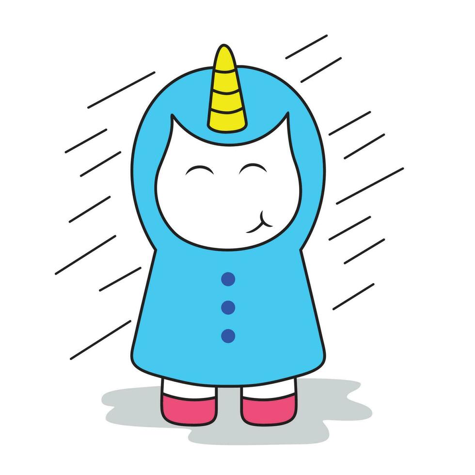 Unicorn is Wearing a Raincoat. Animal Vector Cartoon Isolated on White Background