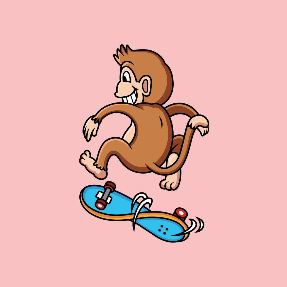 monkey playing skateboard cartoon vector