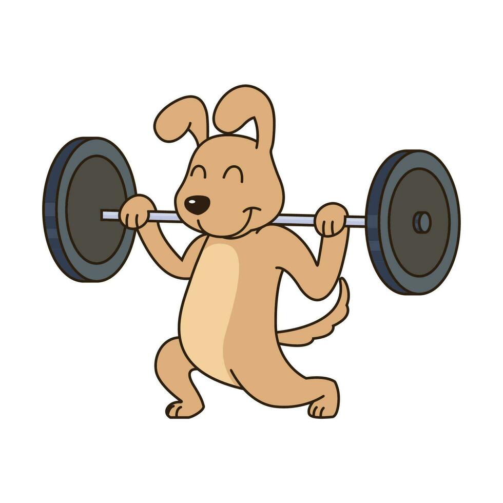 Dog Playing Barbell Cartoon. Animal Vector Icon Illustration, Isolated on White Background