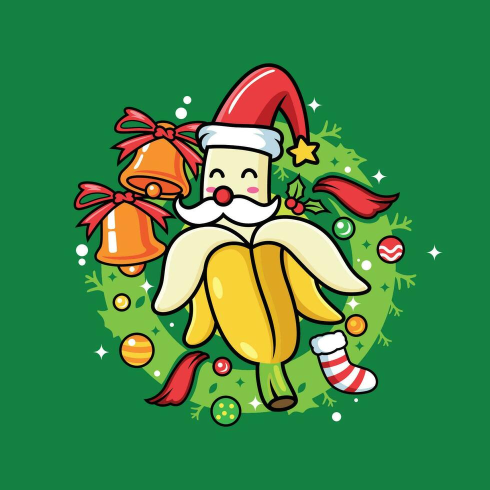 Cute banana cartoons using Christmas costume. Food cartoon design. vector