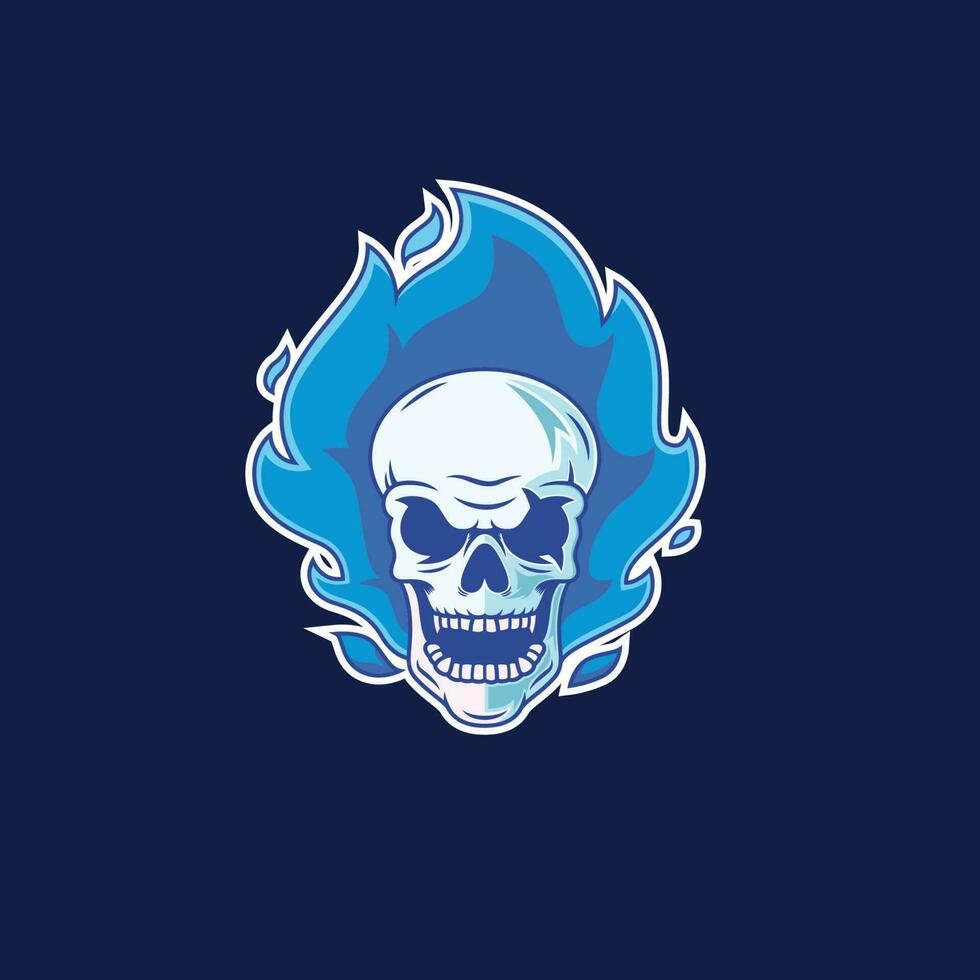 cráneo logo con azul fuego vector