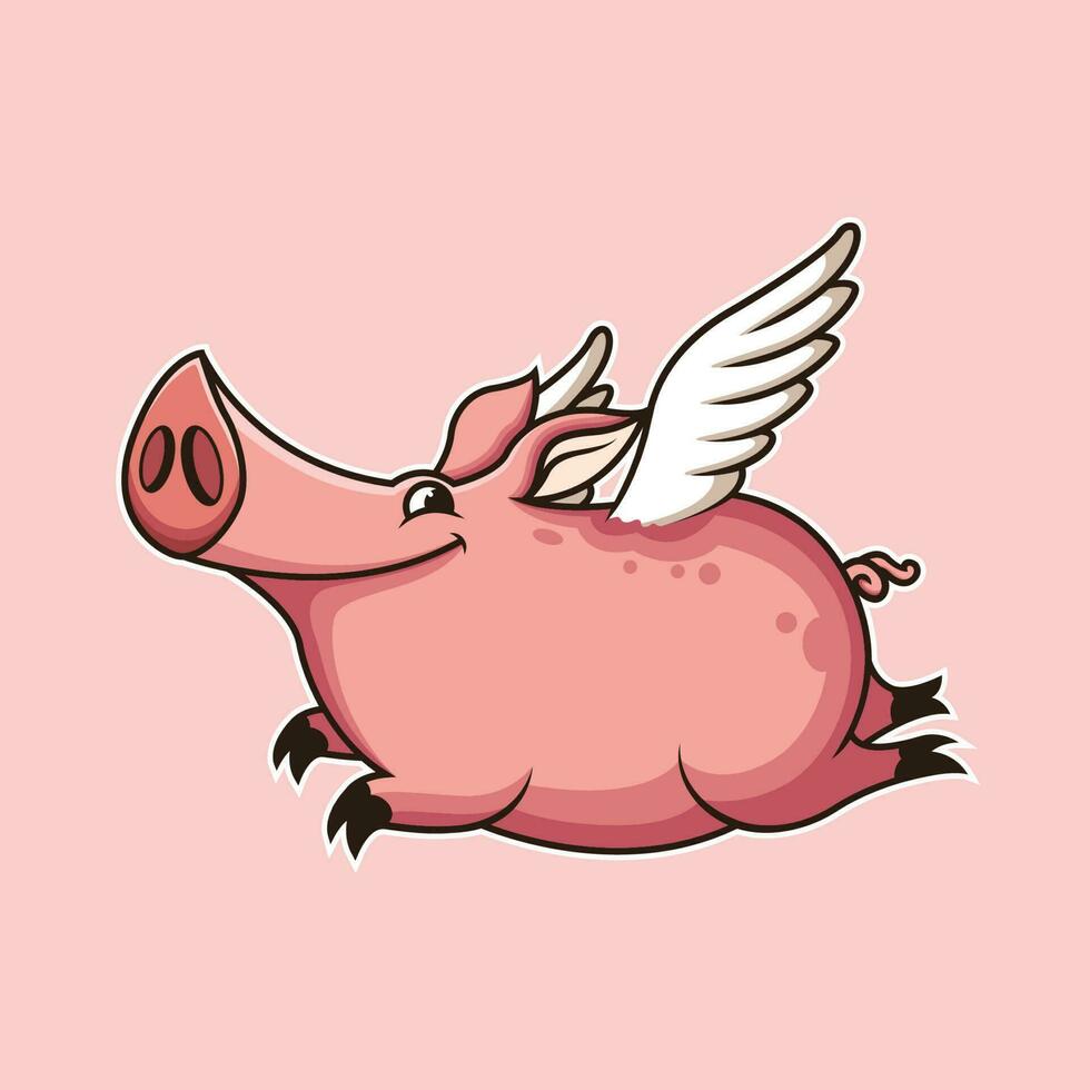 Flying Pig Cartoon. Animal Vector Icon Illustration, Isolated on Pink Background