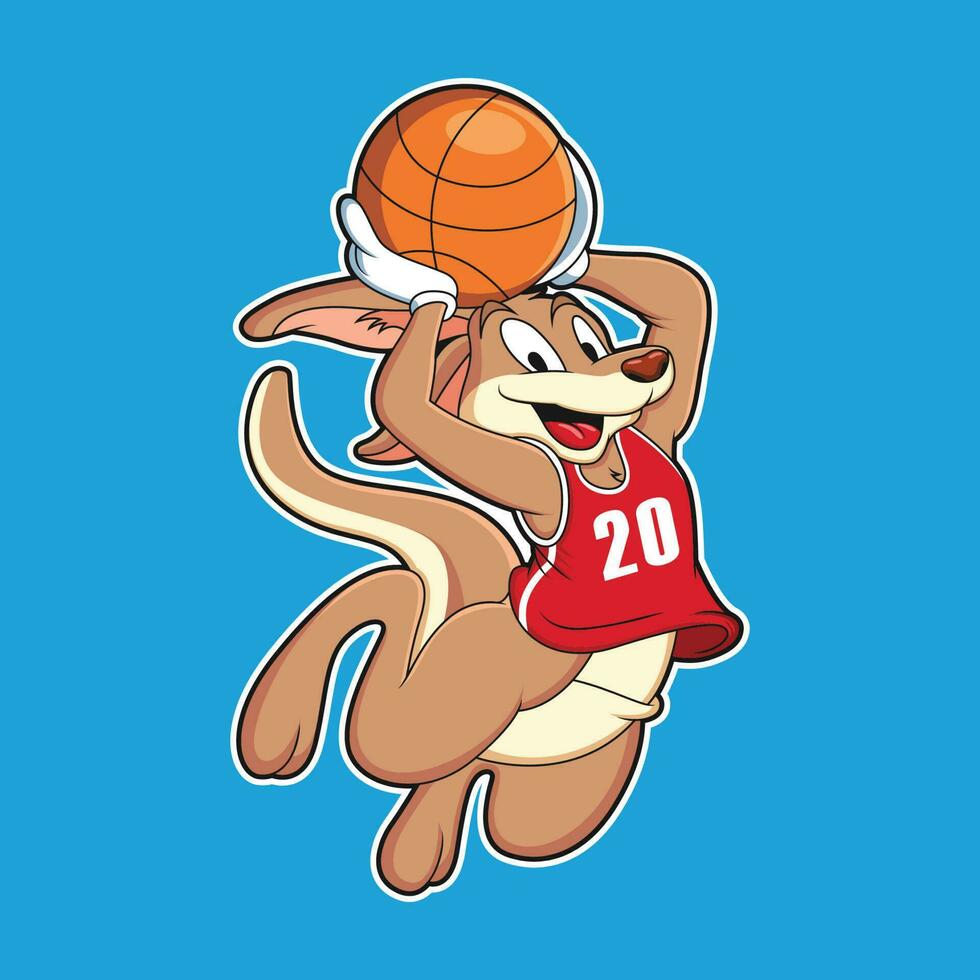 canguros jugando baloncesto dibujos animados. animal vector icono ilustración, aislado en azul antecedentes