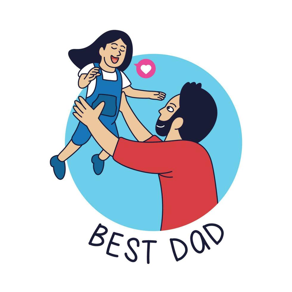 Children's cartoons love their fathers with big love vector