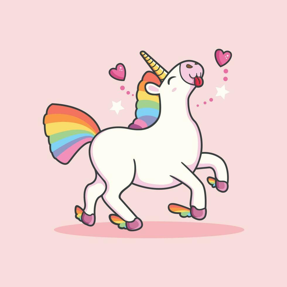 gracioso unicornio con un estrella alrededor su largo bocina. vector animal dibujos animados ilustración