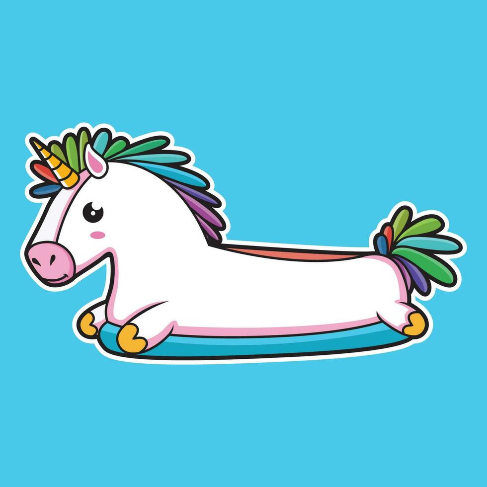 Unicorn Doll with Rainbow Colors. Animal Vector Cartoon isolated on Blue Background