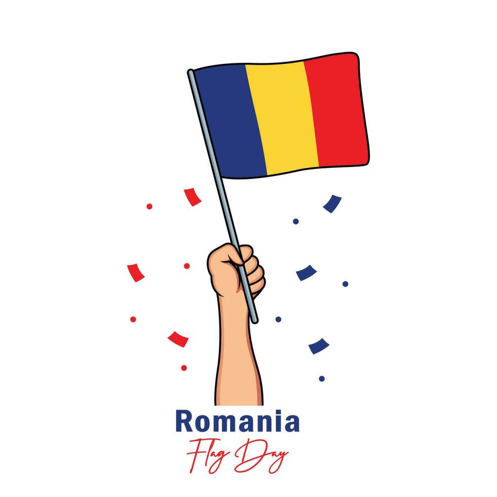 Romania flag design with hand on white background vector