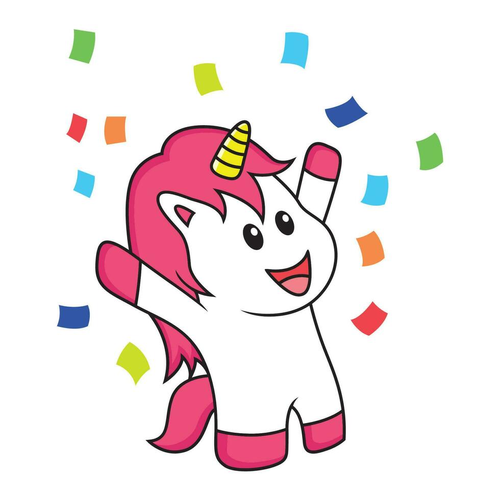 el unicornio es celebrando felicidad. animal vector dibujos animados aislado en blanco antecedentes