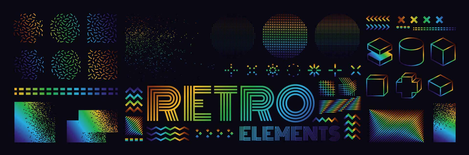 elementos de diseño vectorial de memphis. conjunto de gráficos retro, tendencias de diseño de los años 80 e ilustración de elementos geométricos antiguos. colección de símbolos de memphis aislados vectoriales vector