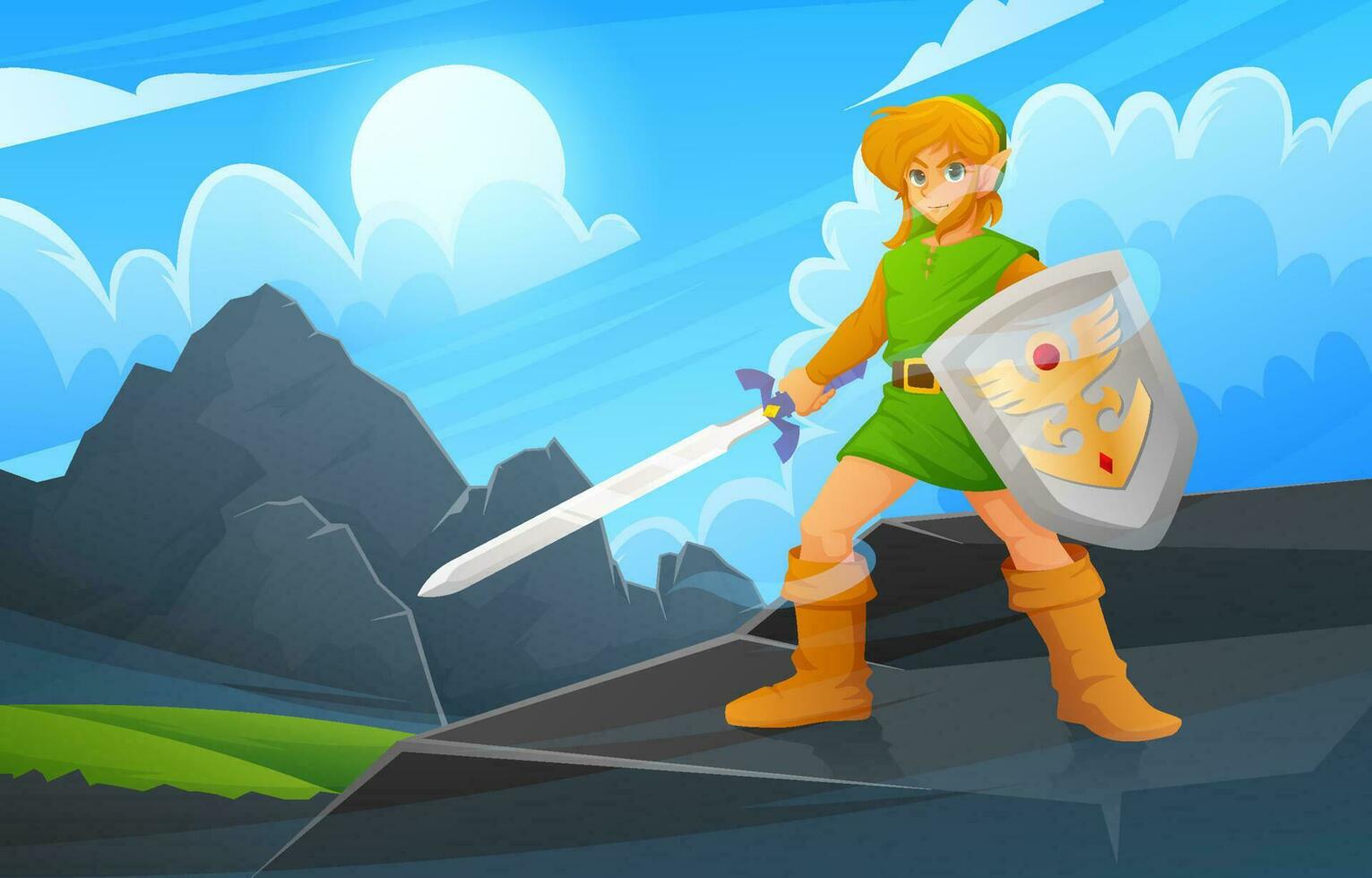 A Legendary Hero With His Sword and Shield Background vector