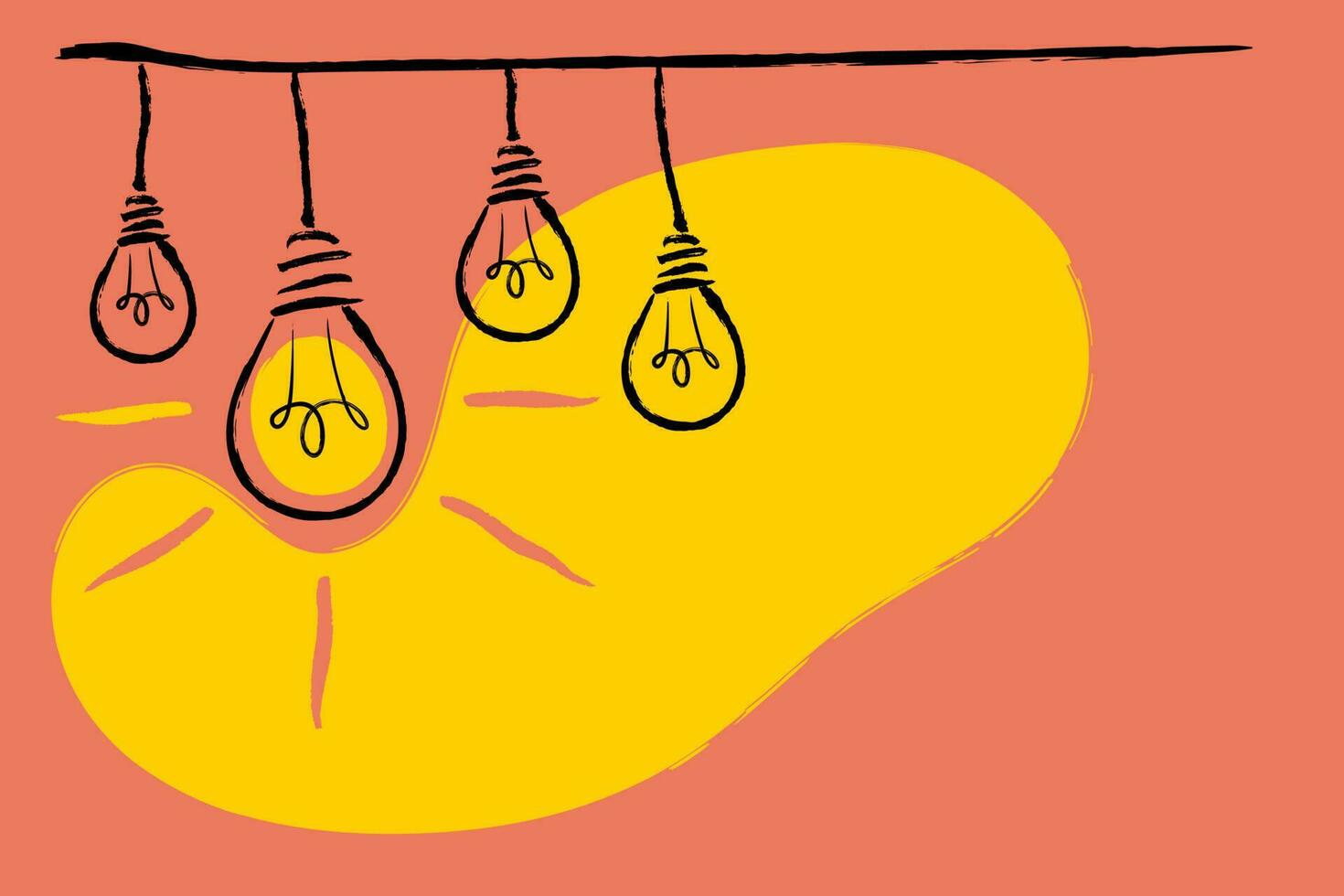 Illustration of a lightbulb hanging from an apple on an orange background. Concept of Idea simplifying Complex Business Process Problem vector