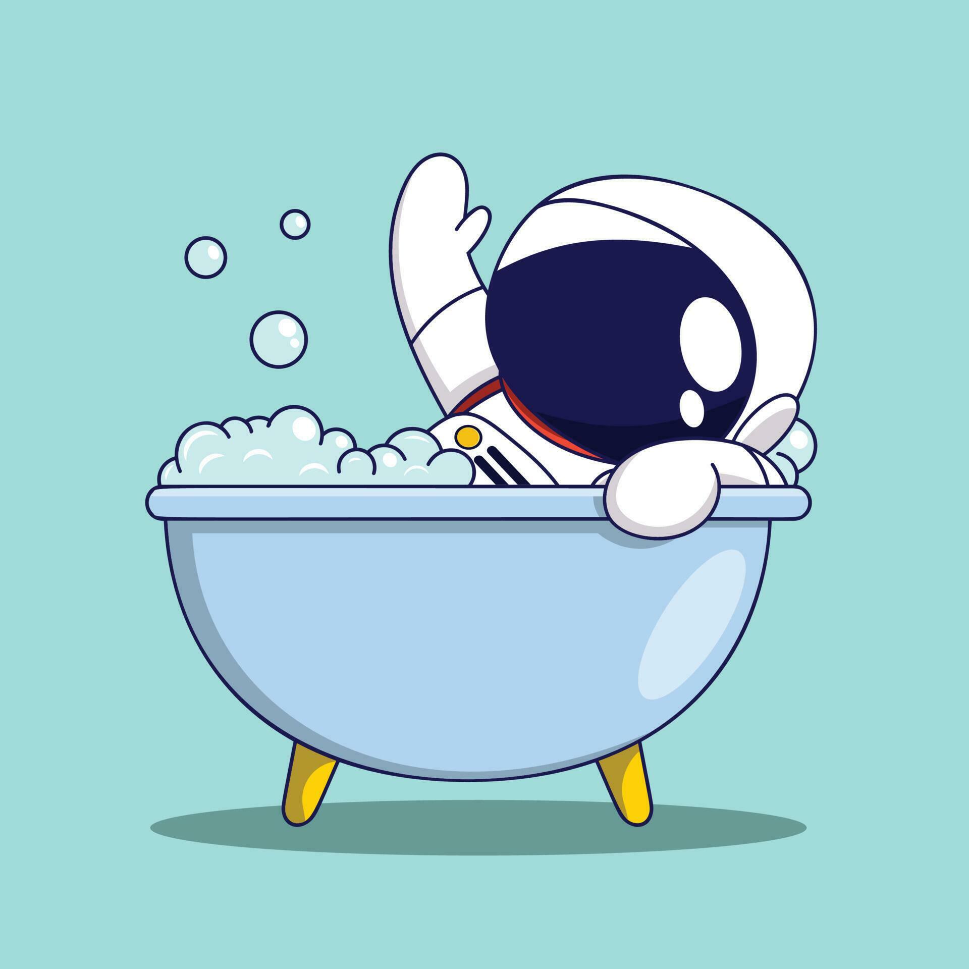 Cute Cartoon Astronaut taking a bath. Vector illustration in cartoon