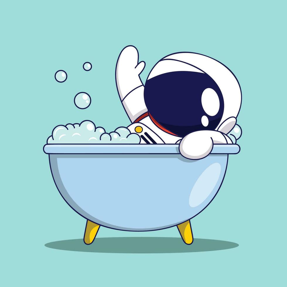 linda dibujos animados astronauta tomando un baño. vector ilustración en dibujos animados estilo.