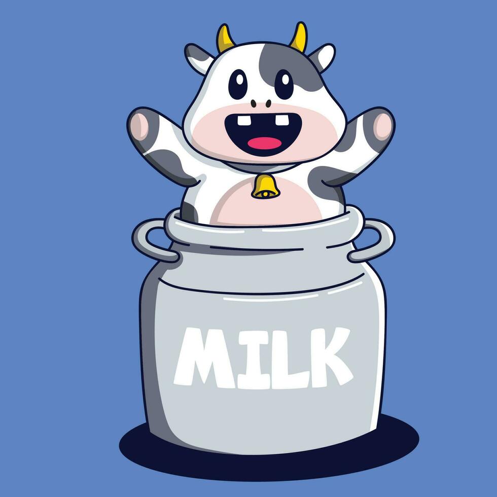 linda dibujos animados de vaca mascota personaje con Leche maceta vector ilustración