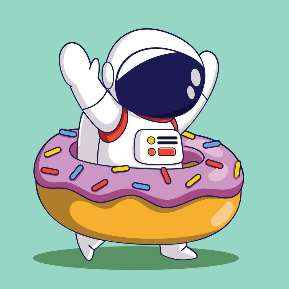 linda dibujos animados astronauta con rosquilla. linda dibujos animados vector ilustración.