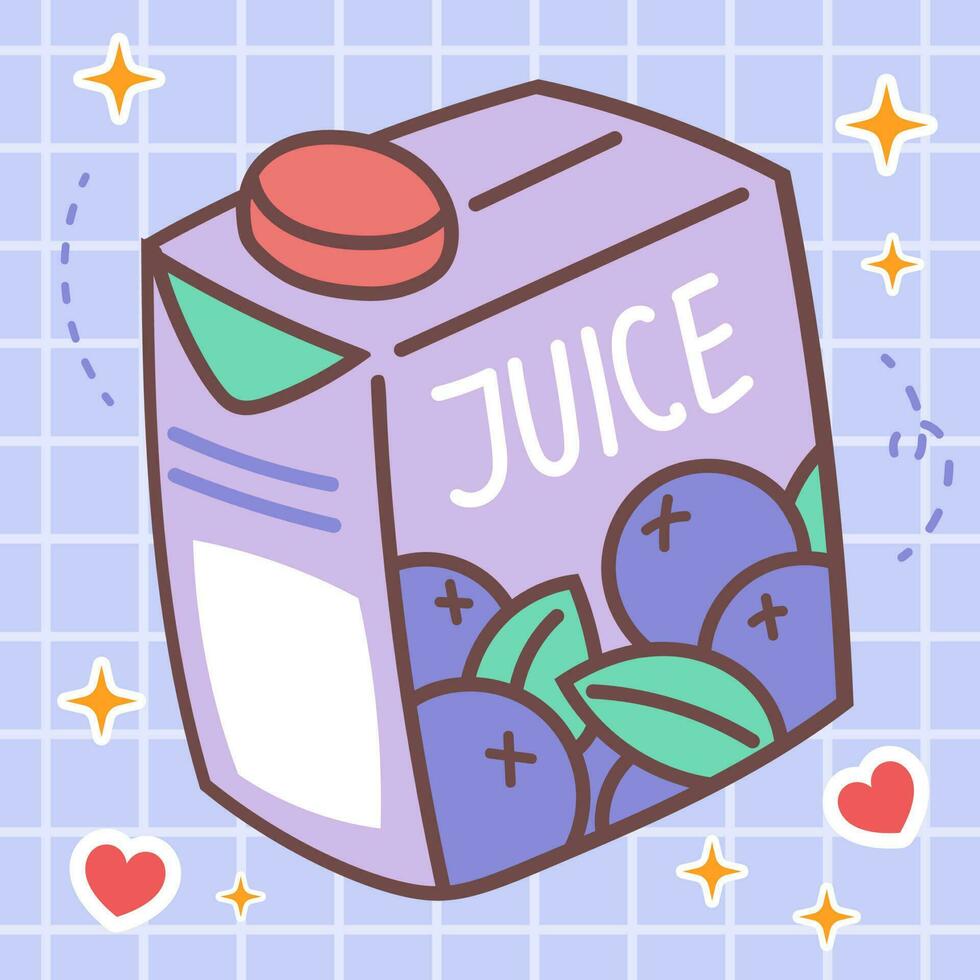 Kawaii food of blueberry juice box drink. Vector hand drawn cute cartoon character illustration logo icon. Cute Japan anime, manga style concept design