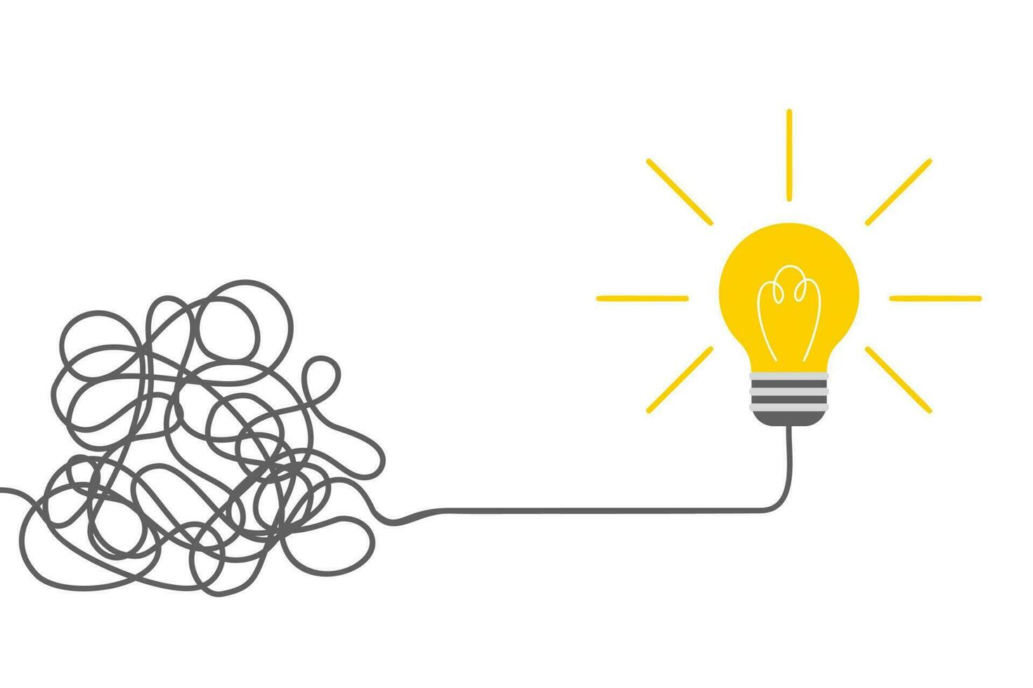 Lightbulb with tangled lines. Problem solving and brainstorming Idea concept. Vector illustration