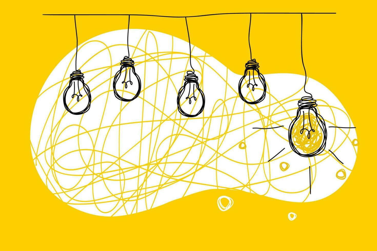 Illustration of a lightbulb hanging from a wire on a yellow background. Idea concept of simplifying Complex Business Process Problem vector
