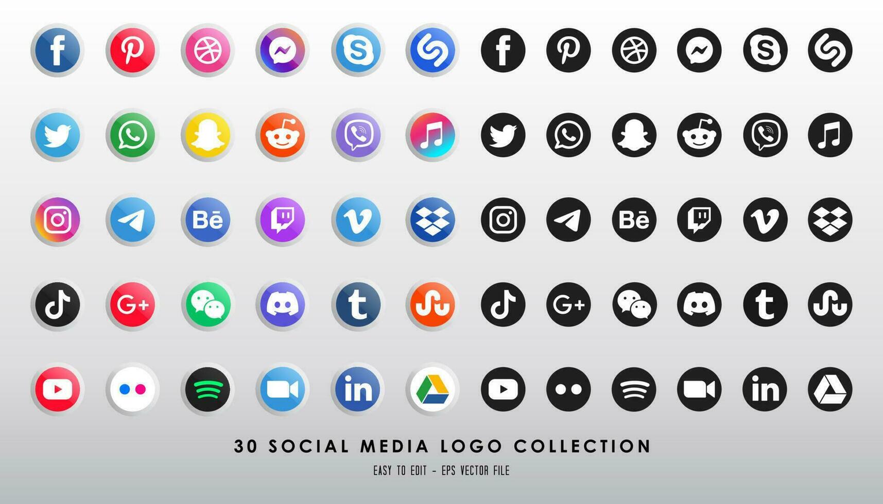 colección de logotipos de redes sociales populares. facebook, instagram, twitter, linkedin, youtube, telegram, vimeo, snapchat, whatsapp. conjunto editorial realista. vector