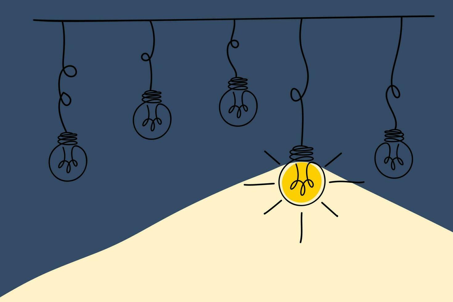 Illustration of hanging light bulbs, Creative Idea Concept of simplifying Complex Business Process Problem vector