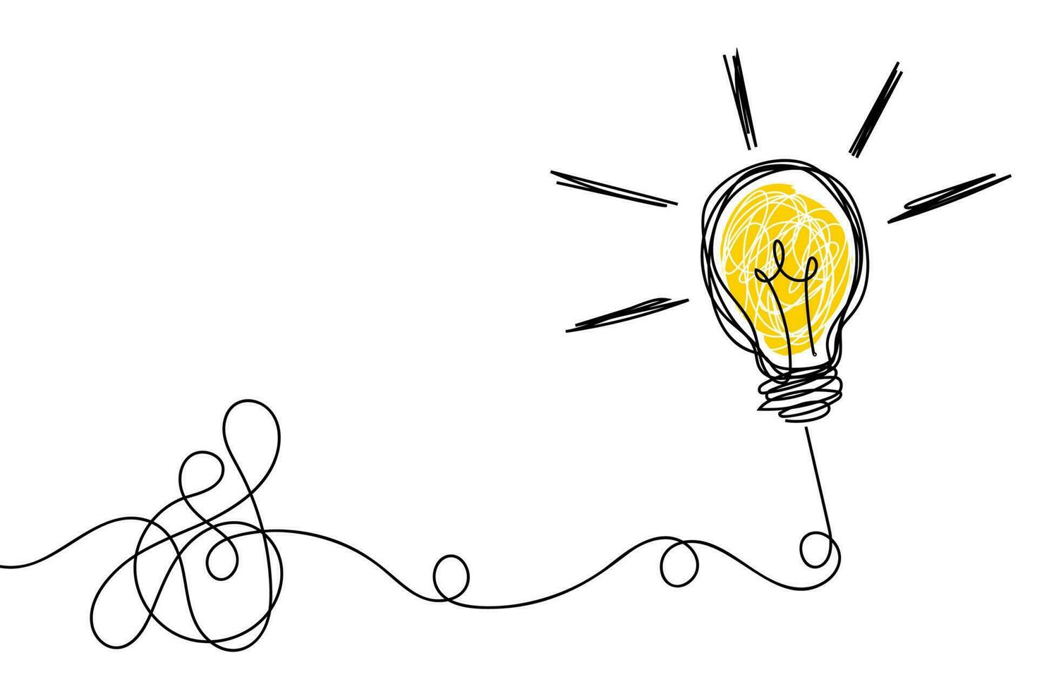 Lightbulb with tangled lines. Problem solving and brainstorming Idea concept. Vector illustration