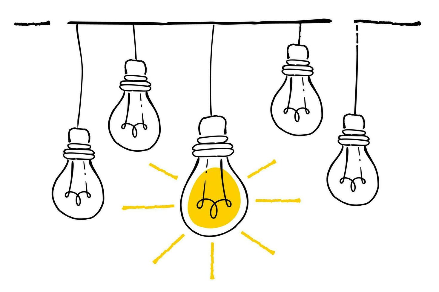 An image of a group of light bulbs connected to each other, vintage line drawing or engraving idea illustration. vector