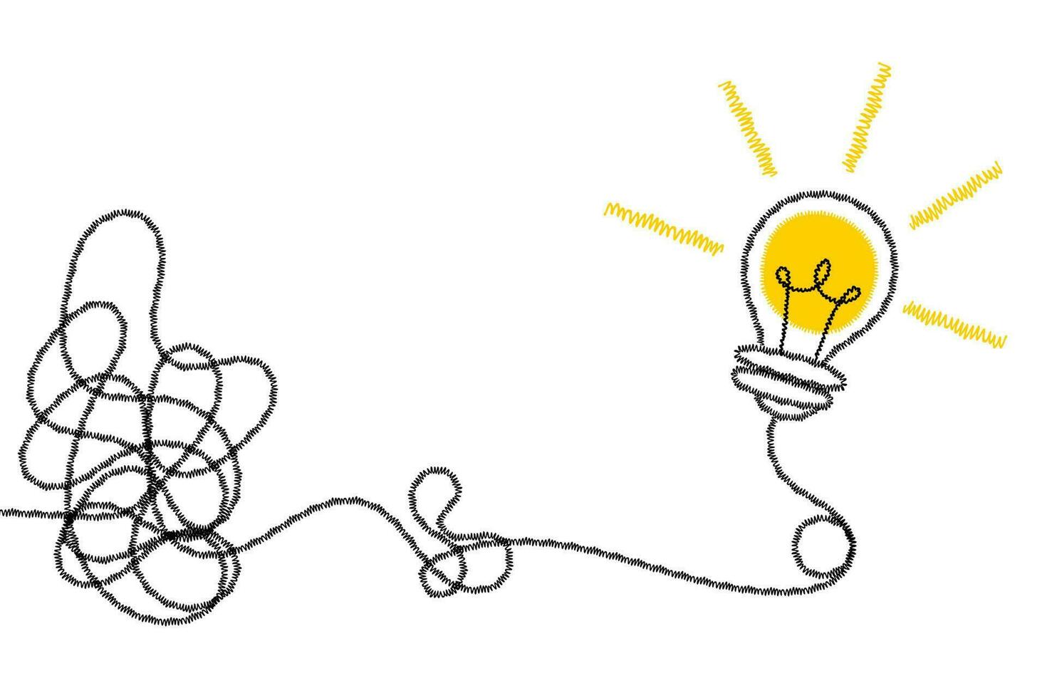 Lightbulb with tangled lines. Problem solving and brainstorming Idea concept. Vector illustration