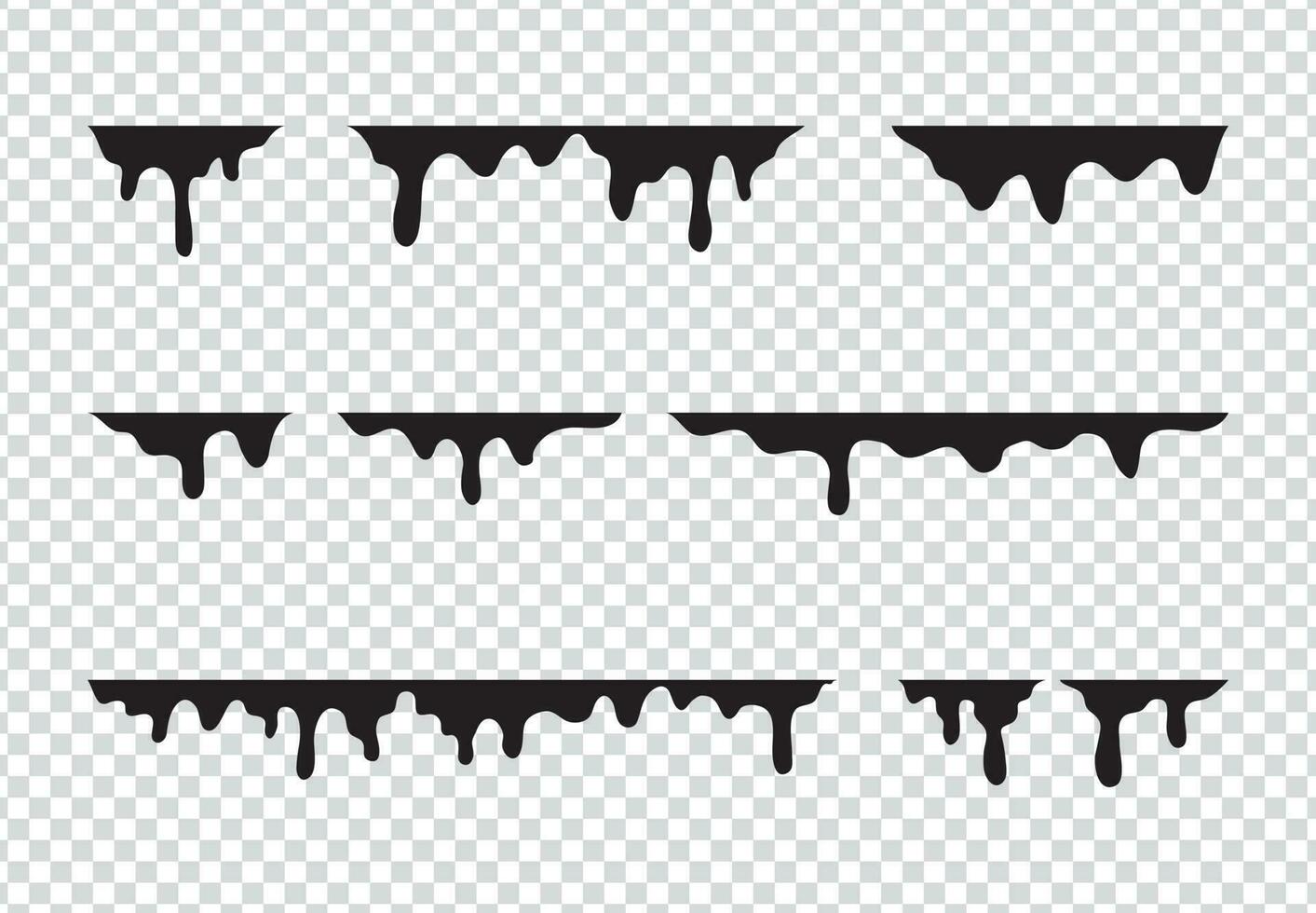 Black melt drips or liquid paint drops vector illustration on background