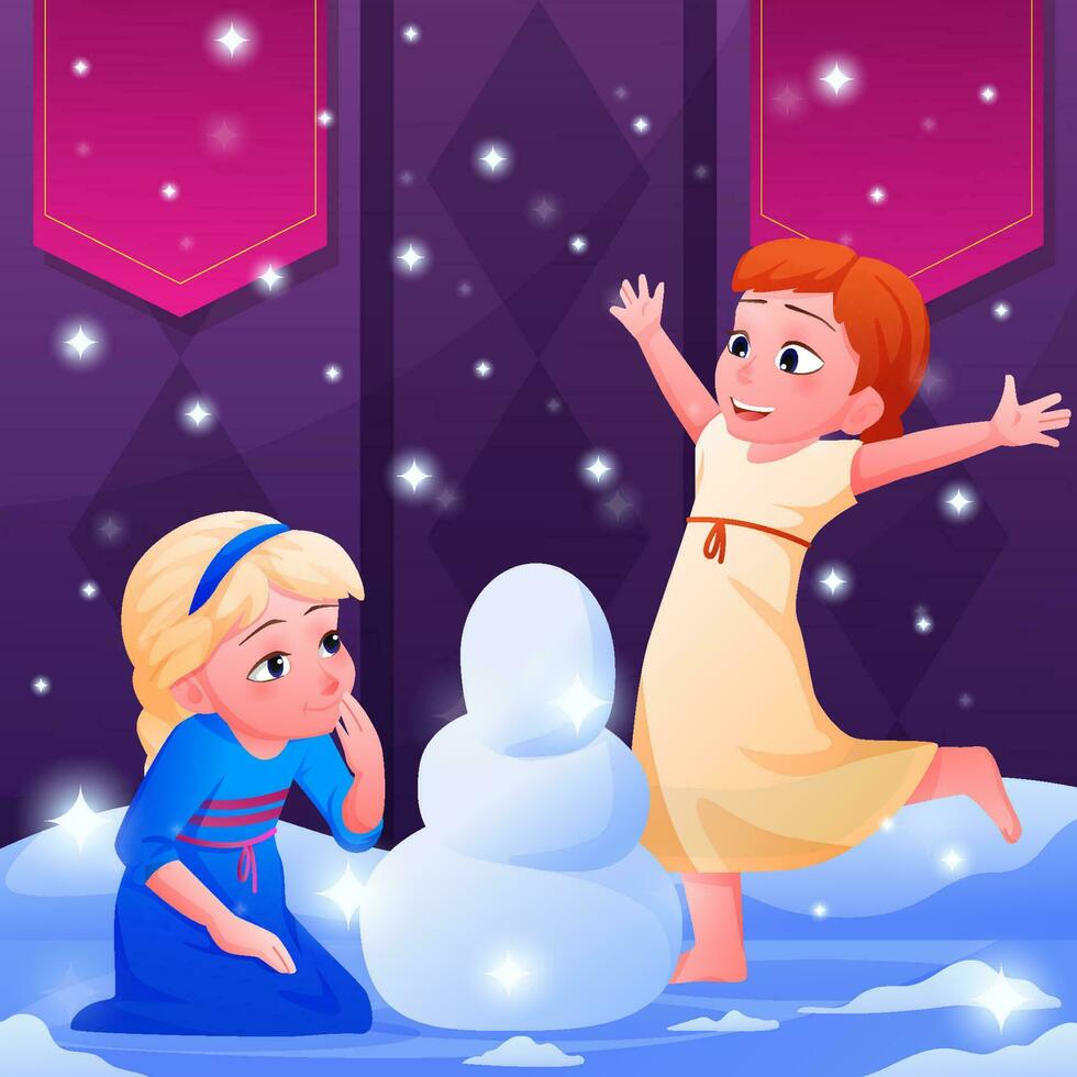 Two Little Girls Play Snow Together vector