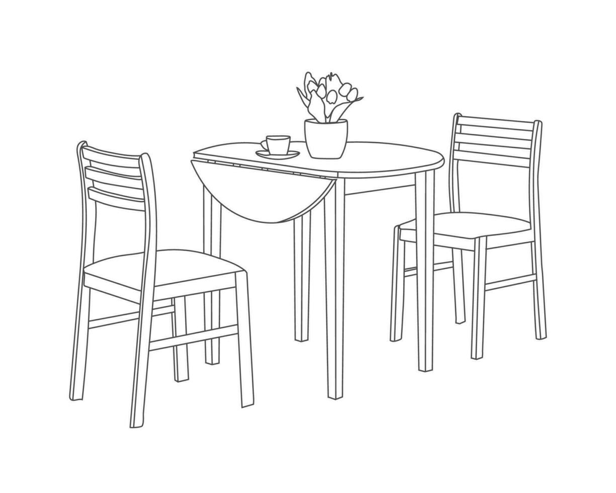 Wooden Restaurant chairs with table set in modern interior with white background vector