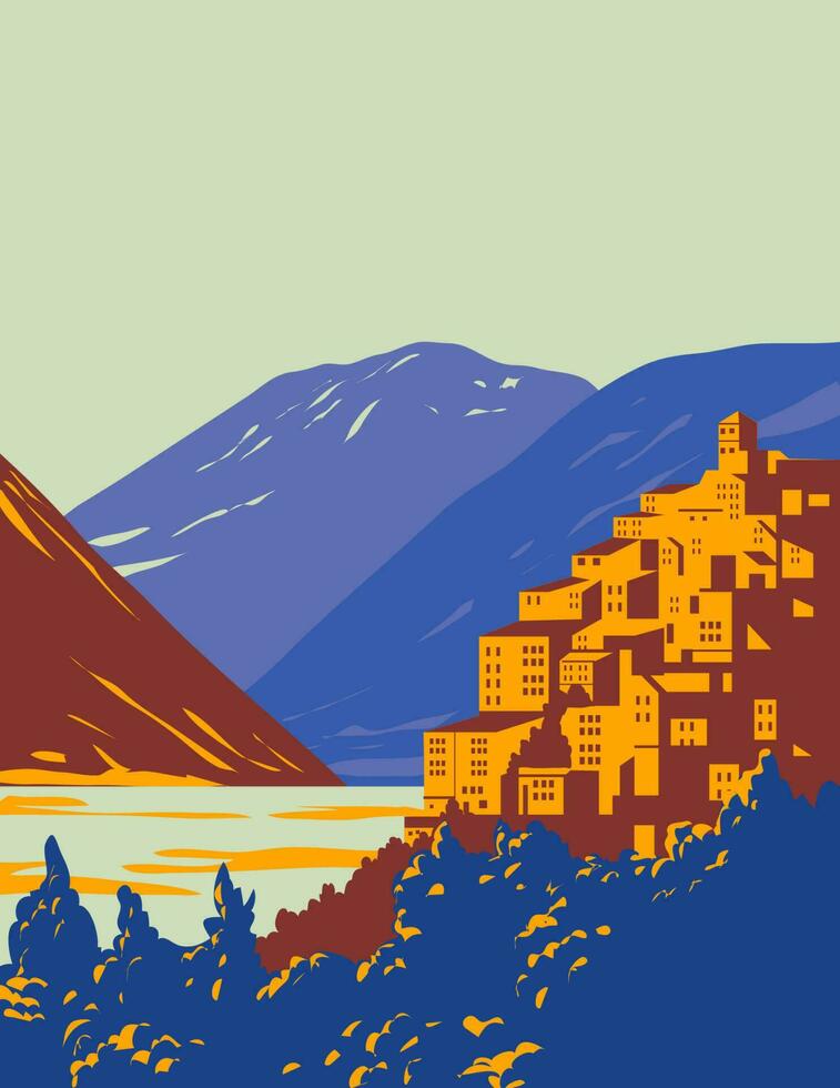 Abruzzo Lazio and Molise National Park With Lake Barrea and Mount Marsicano Italy WPA Art Deco Poster vector